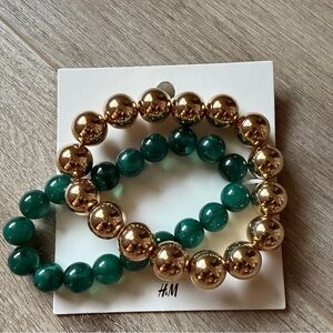 H&M Gold and Green Beaded Bracelet Set